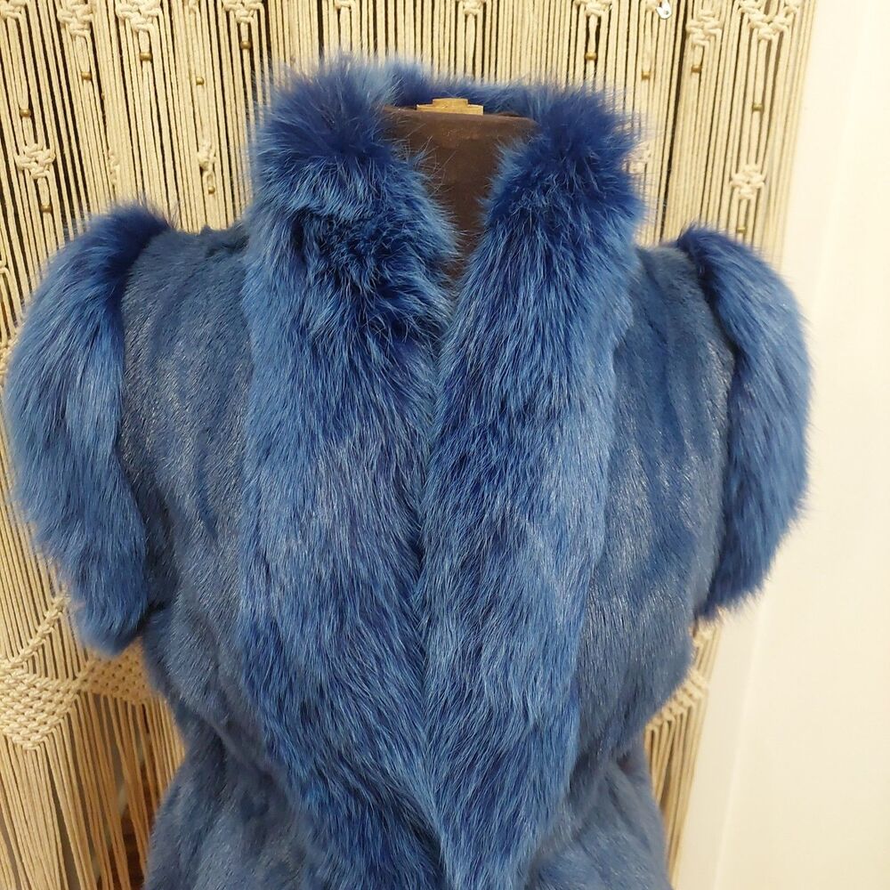 Authentic REVILLON Paris New York Electric Blue Rabbit Fox Fur Convertible Vest - Picture 2 of 14